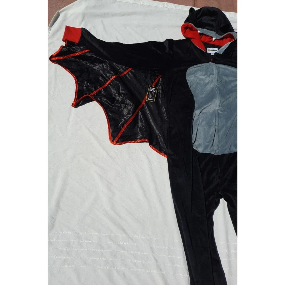 Tipsy Elves Bat Costume One Piece Full Zip XL Red Black Gray Hooded Batwings